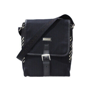 BURBERRY Shoulder Bag Leather Navy Blue Check